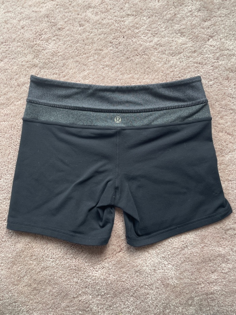 Lululemon Mid-Rise Black Athletic Shorts with Dark Gray Waistband